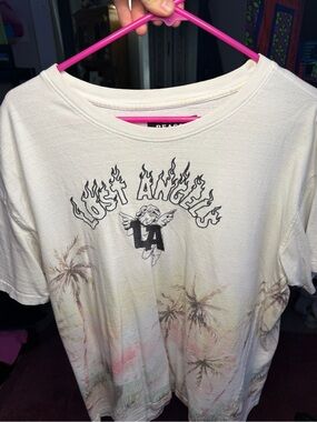 Reason Cream T-Shirt with Embroidered Black LOST ANGELS and LA ANGEL Label
